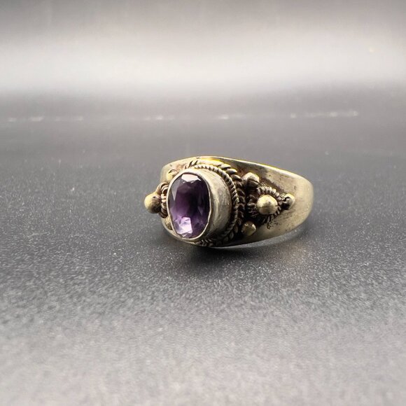 Antique Sterling SIlver Amethyst Ring 7.5 - Picture 3 of 13